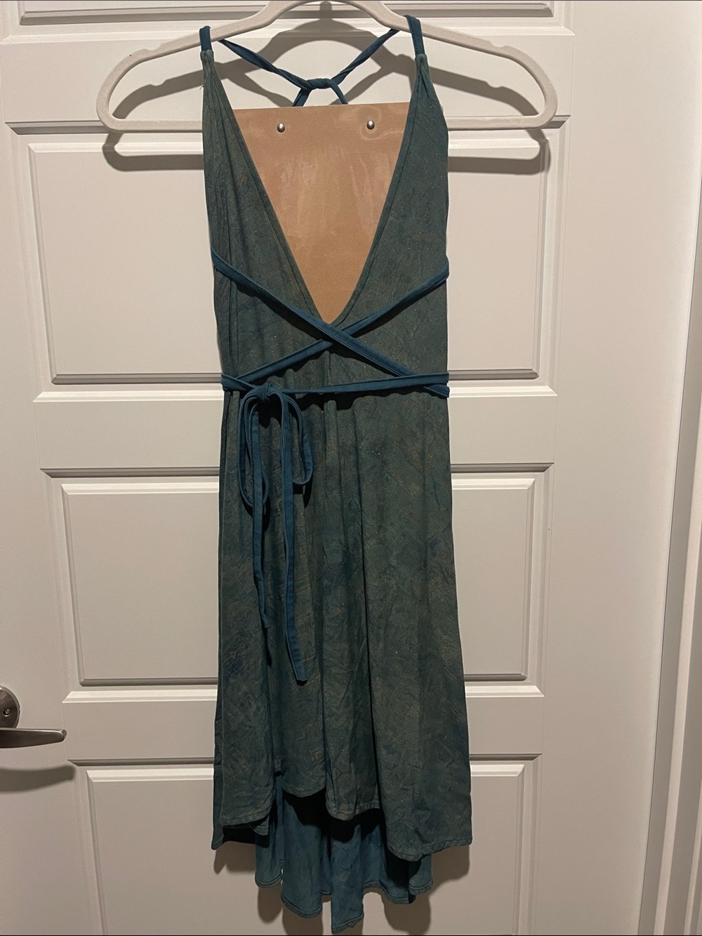 Deep V High-Low Wrap Dress in Teal